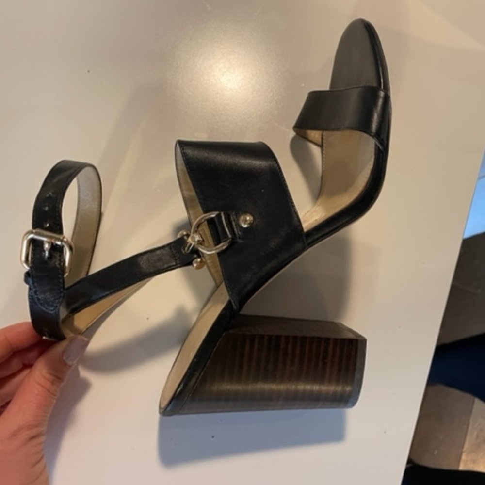 Black Coach Leather Block Heel Sandals
